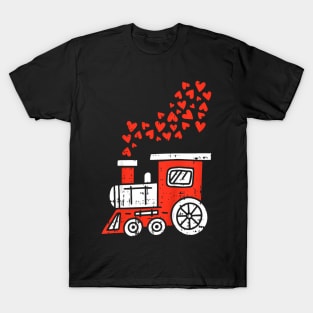 Kids Heart Train Valentines Day Cool Railroad Love Boys Girls T-Shirt